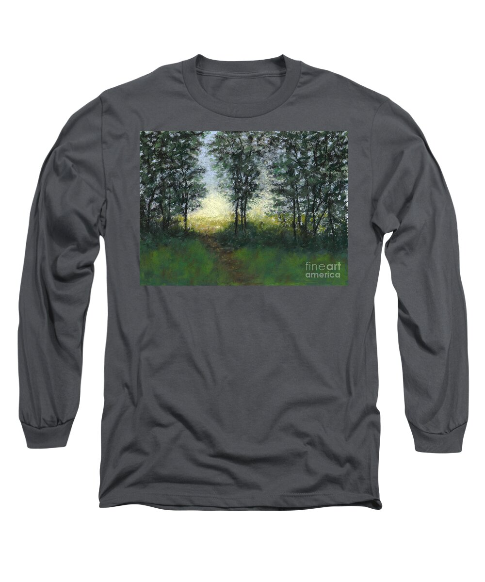 Landscape Long Sleeve T-Shirt featuring the painting Meadow at Dawn by Ginny Neece