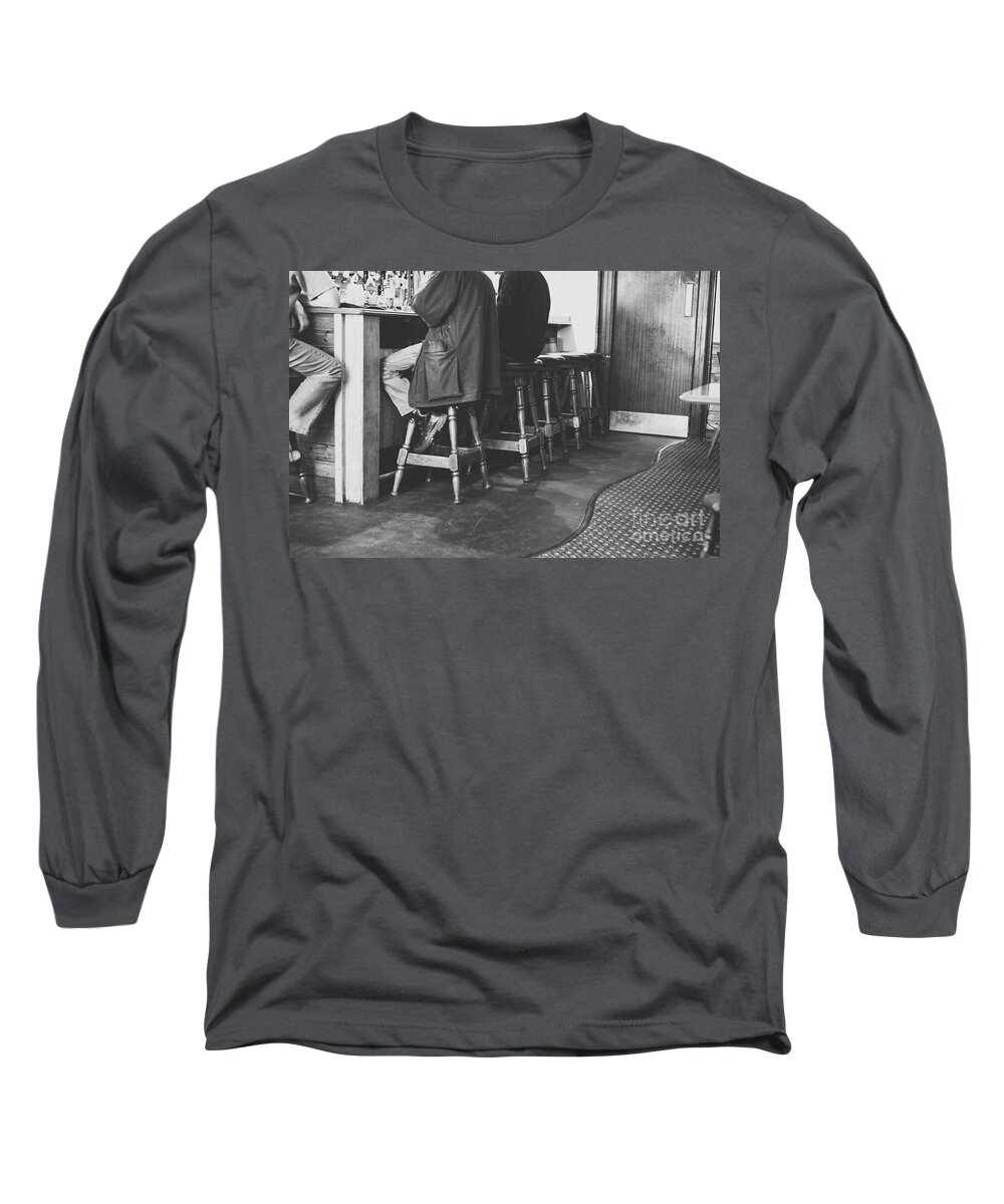 Black And White Long Sleeve T-Shirt featuring the photograph Men at a bar by Patricia Hofmeester