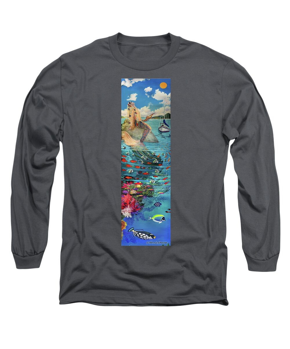 Mermaid In Paradise Long Sleeve T-Shirt featuring the painting Mermaid in Paradise towel version by Bonnie Siracusa