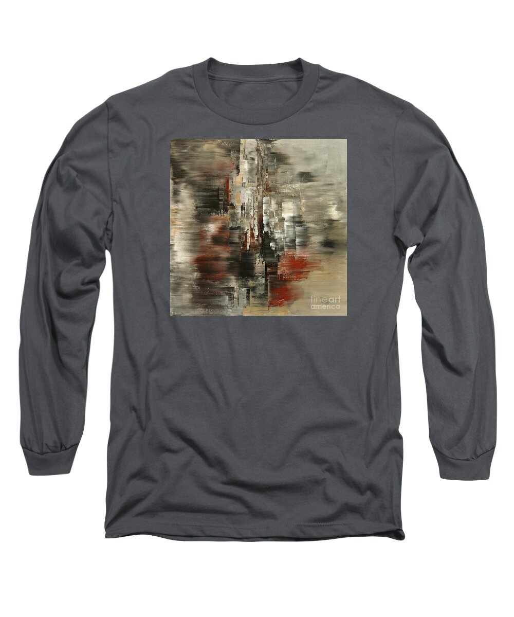 Abstract Long Sleeve T-Shirt featuring the painting Metals and Magnetism by Tatiana Iliina