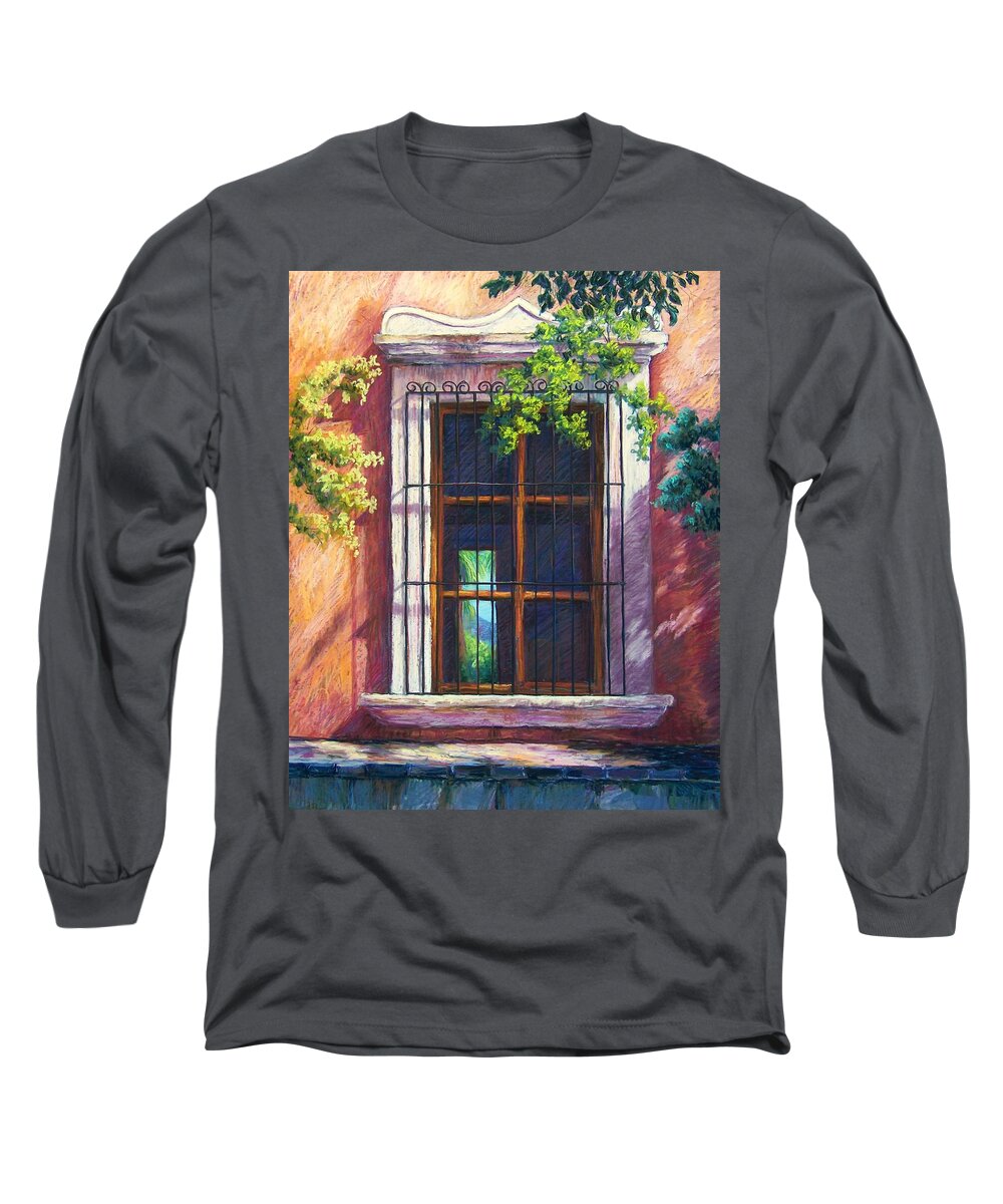 Landscape Long Sleeve T-Shirt featuring the pastel Mexico Window by Candy Mayer