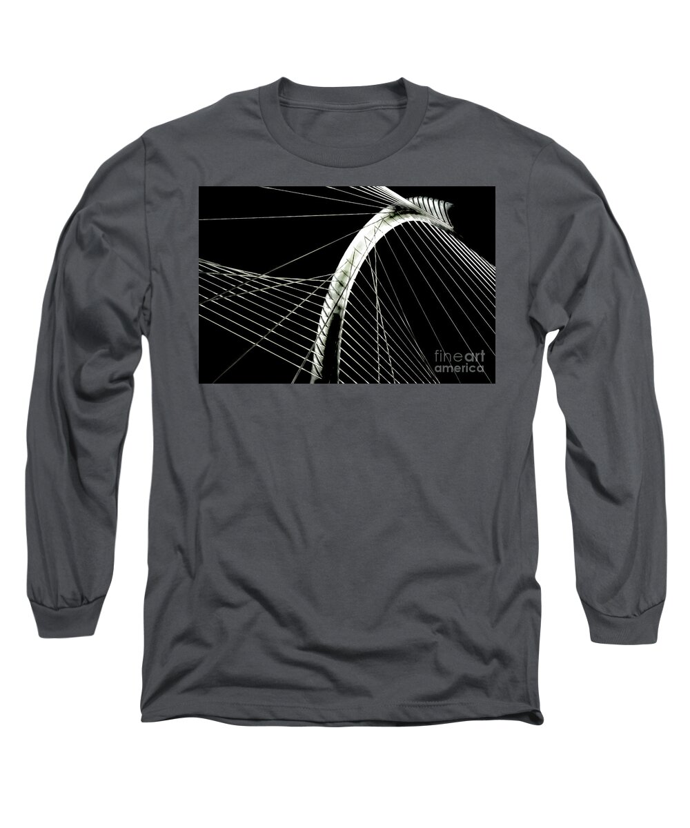 Black And White Photography Long Sleeve T-Shirt featuring the photograph MHHBridge Morning Fog by Diana Mary Sharpton