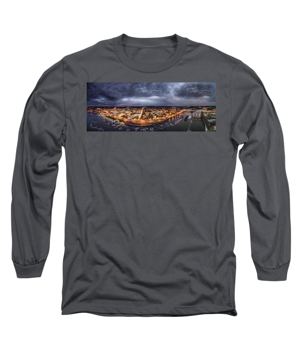 Middletown Long Sleeve T-Shirt featuring the photograph Middletown Connecticut, Twilight Panorama by Mike Gearin