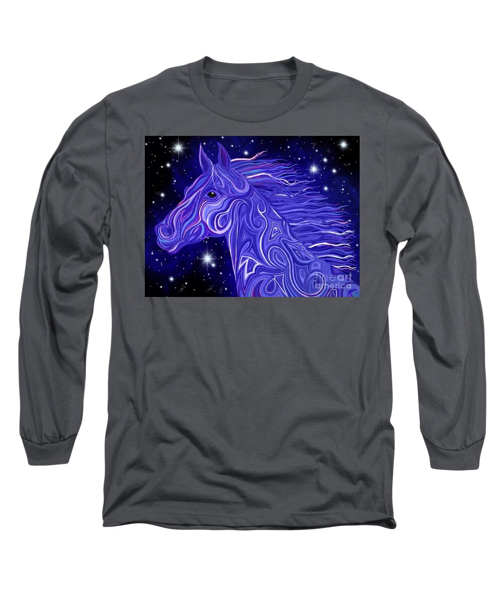 Mustang Long Sleeve T-Shirt featuring the drawing Midnight Blue Mustang by Nick Gustafson
