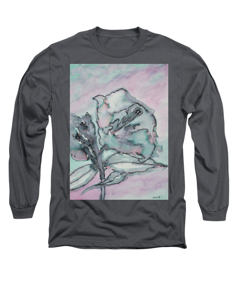 Hibiscus Long Sleeve T-Shirt featuring the painting Midnight Hibiscus by Cynthia Schoeppel