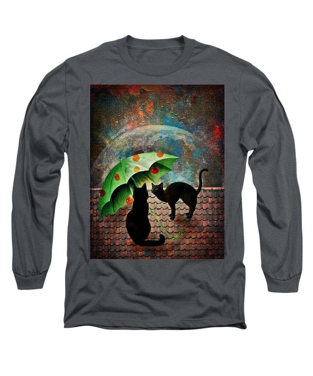 Cat Long Sleeve T-Shirt featuring the digital art Midnight love 3 by Rumiana Nikolova