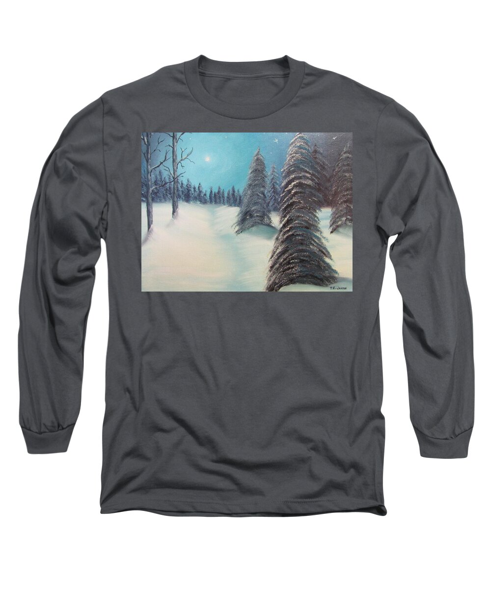 Night Time Long Sleeve T-Shirt featuring the painting Midnight Silence by Thomas Janos