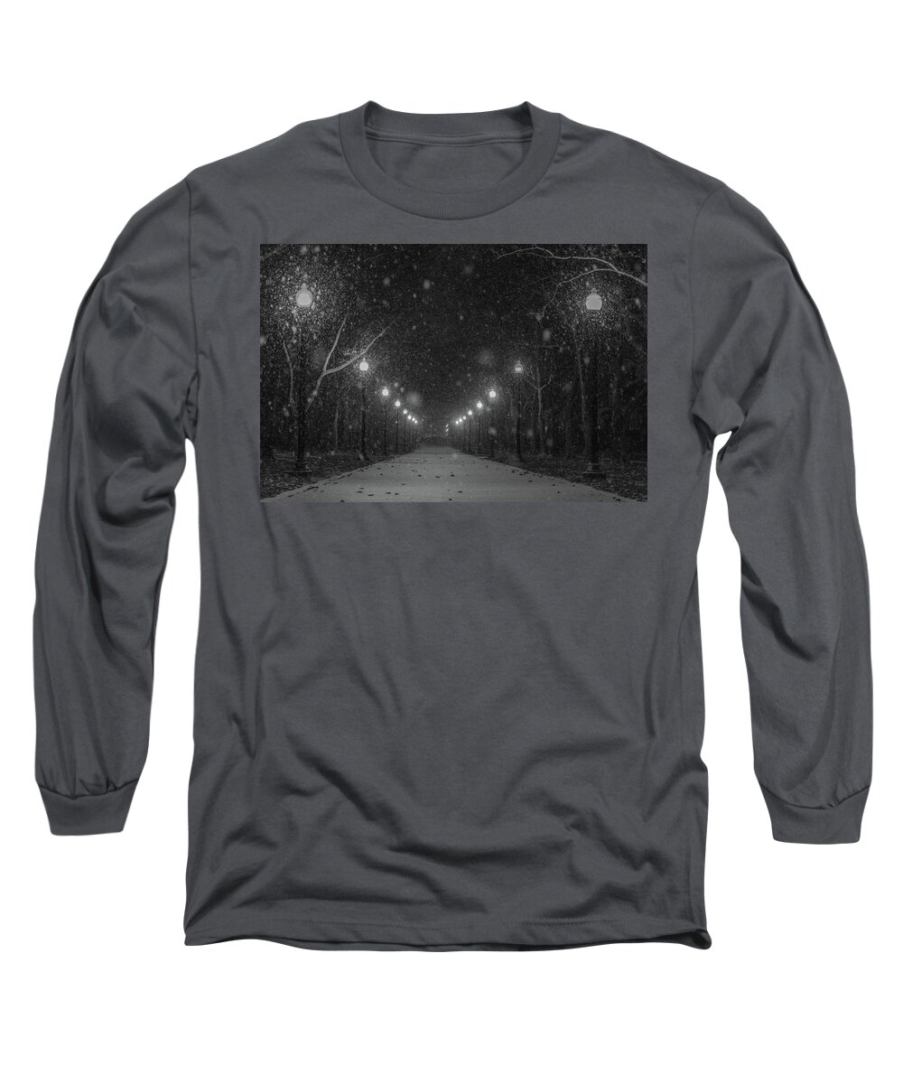 Snow Long Sleeve T-Shirt featuring the photograph Midnight Snow Storm by Pravin Sitaraman