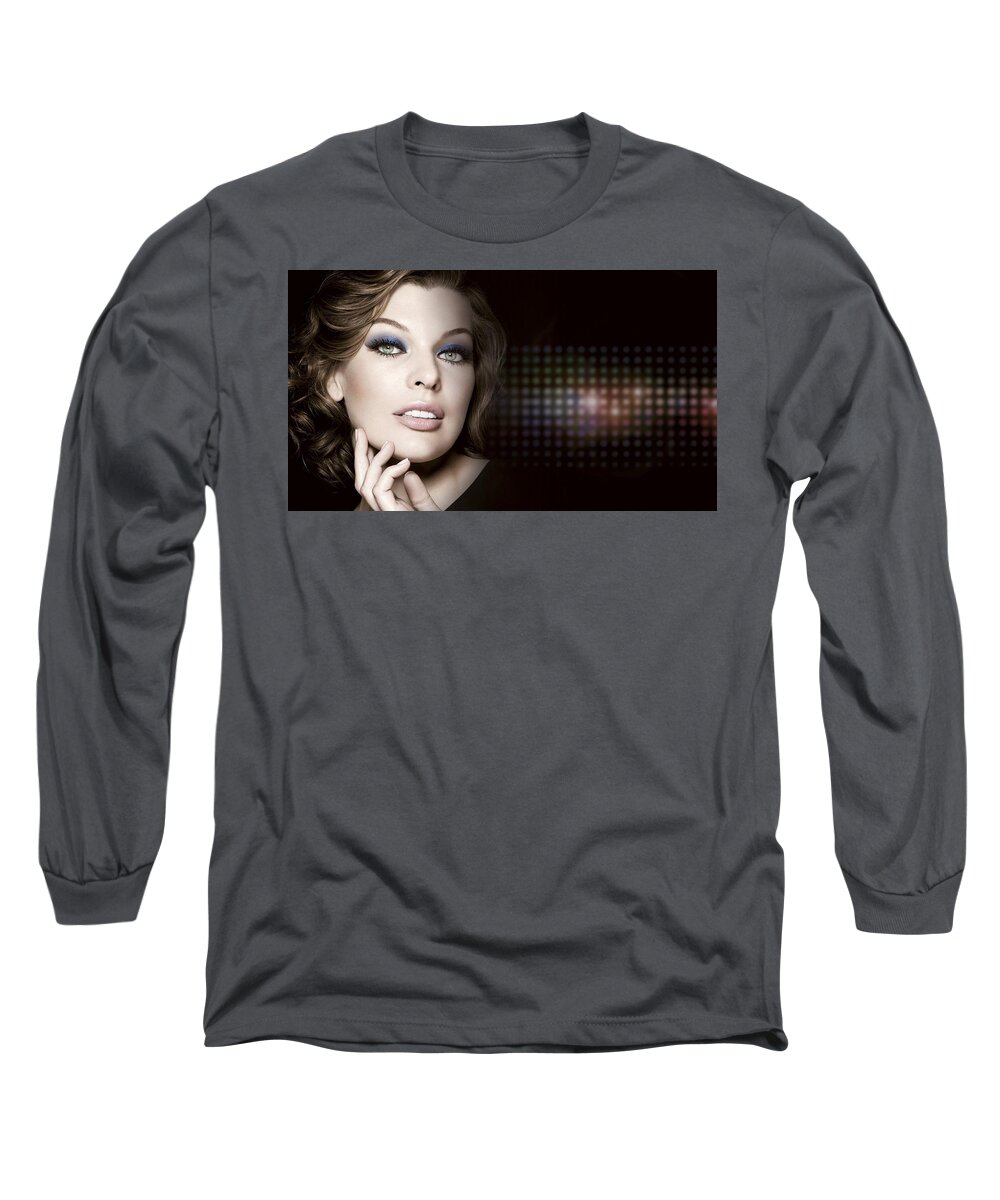 Milla Jovovich Long Sleeve T-Shirt featuring the photograph Milla Jovovich by Jackie Russo