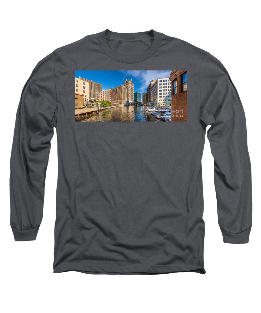 Architecture Long Sleeve T-Shirt featuring the photograph Milwaukee Summer Nights by Andrew Slater