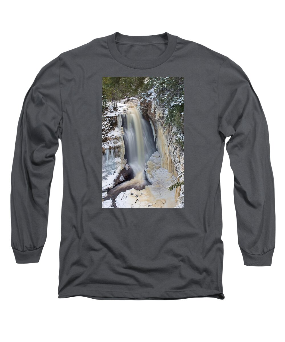 Miners Falls Long Sleeve T-Shirt featuring the photograph Miners Falls In The Snow by Gary McCormick