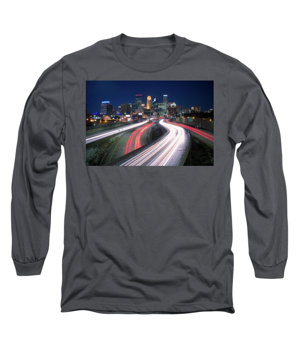 Minneapolis Long Sleeve T-Shirt featuring the photograph Minneapolis night rush... by Jay Smith