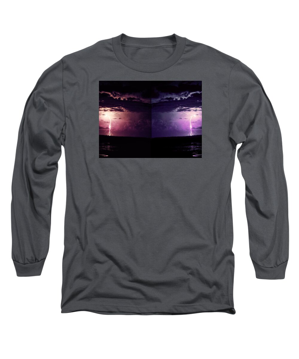 Landscape Long Sleeve T-Shirt featuring the photograph Mirror Lightning by Michael Blaine