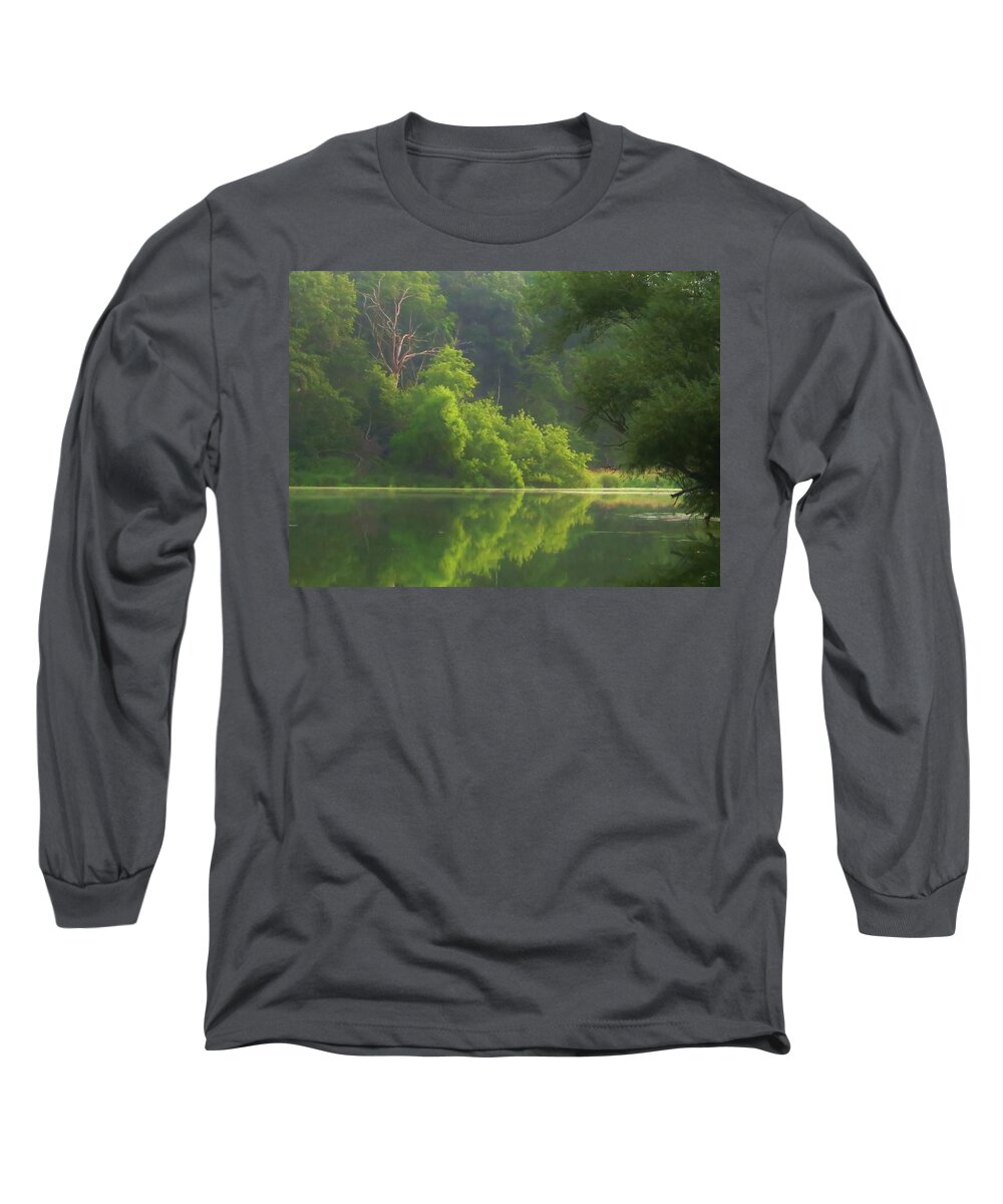 Trees Long Sleeve T-Shirt featuring the photograph Misty Green Morning by Lori Frisch