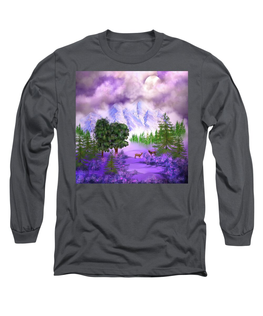 Digital Art Long Sleeve T-Shirt featuring the digital art Misty Mountain Deer by Artful Oasis