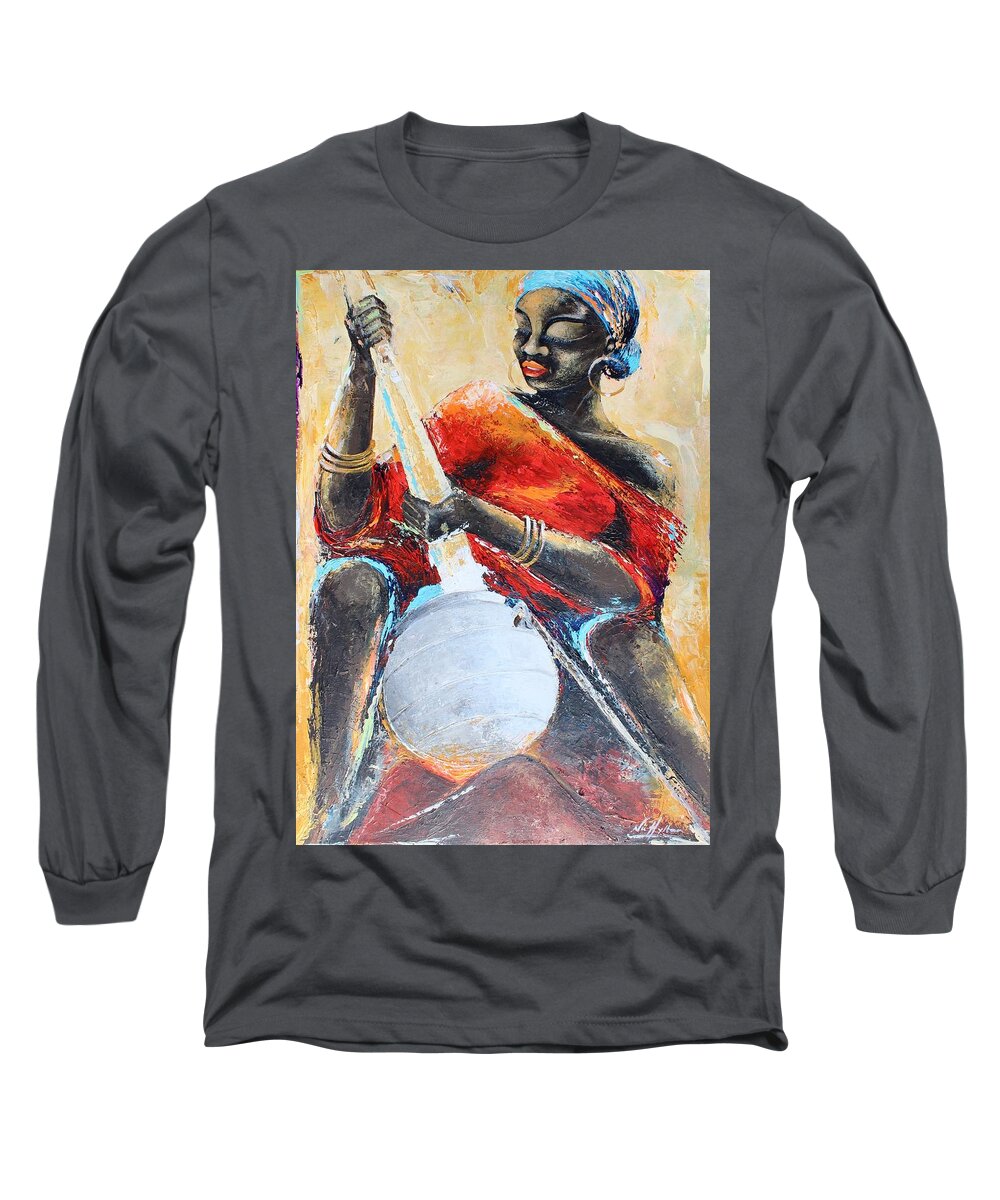 Africa Long Sleeve T-Shirt featuring the painting Mixing it Up by Nii Hylton