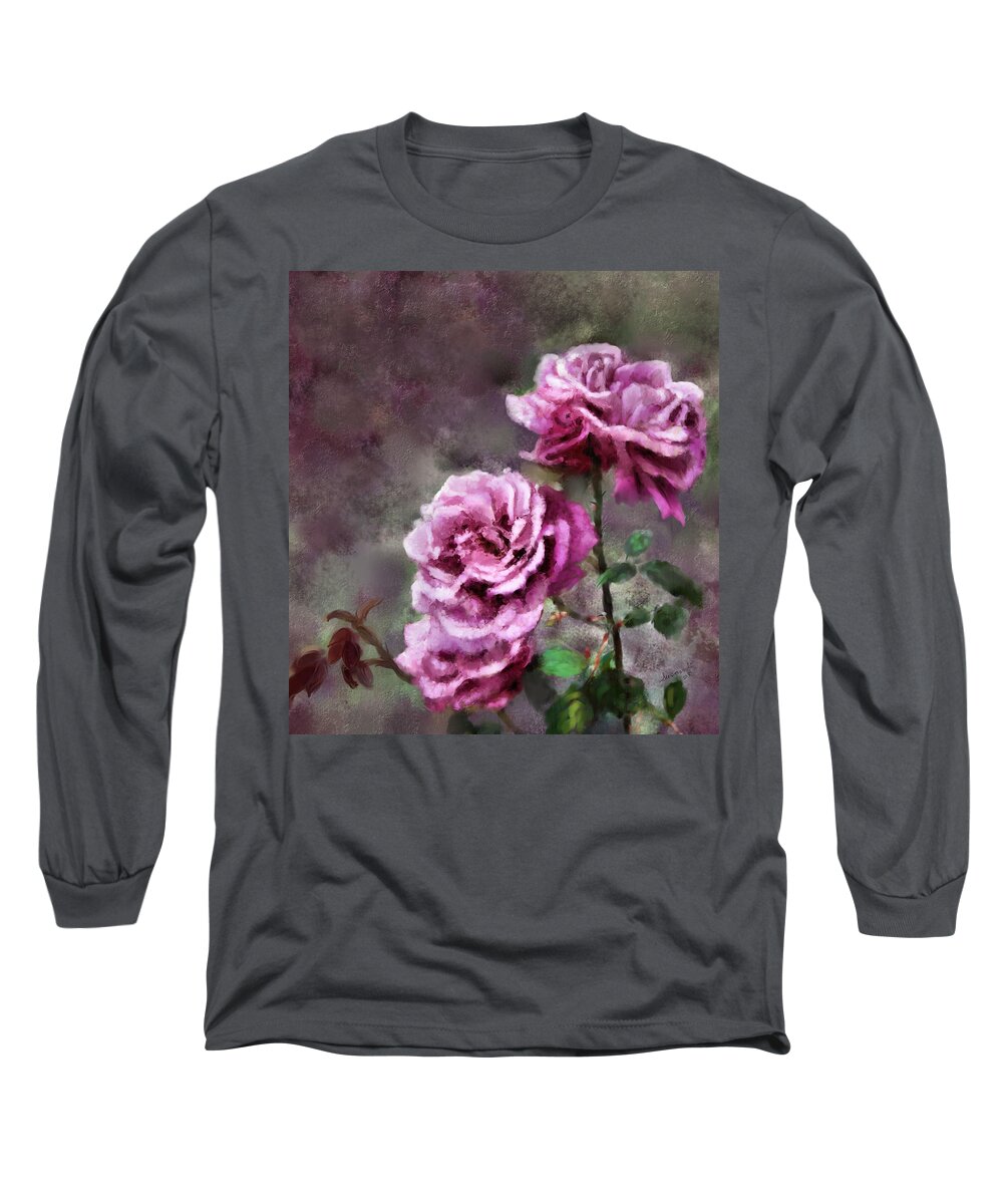 Digital Painting Long Sleeve T-Shirt featuring the digital art Moms Roses by Susan Kinney