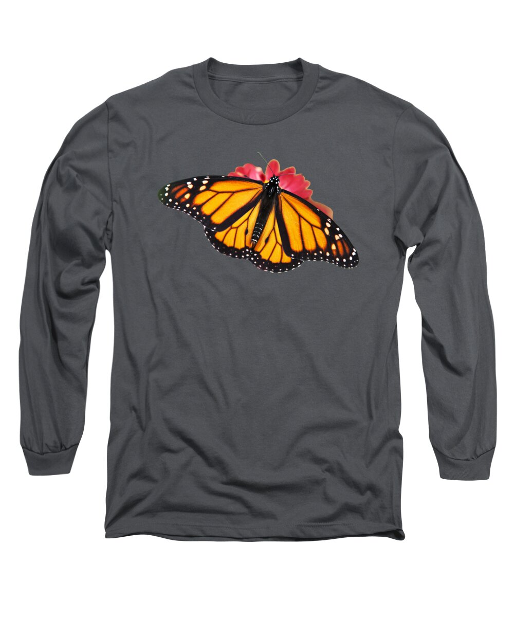 Monarch Butterfly Long Sleeve T-Shirt featuring the photograph Monarch Butterfly on Red Mums by Christina Rollo
