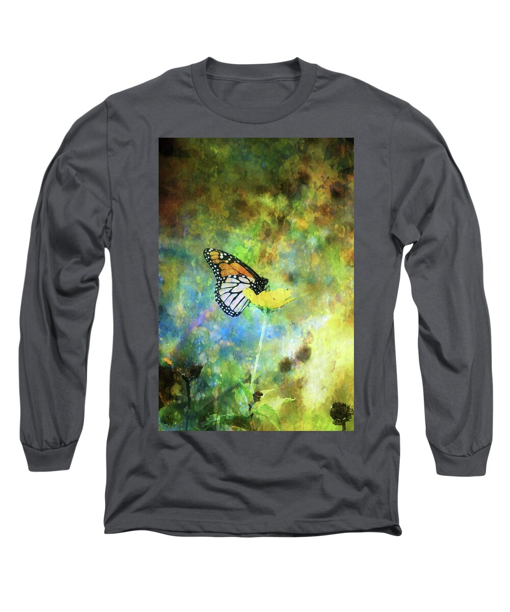 Monarch Long Sleeve T-Shirt featuring the photograph Monarch In Azure And Gold 5647 IDP_2 by Steven Ward