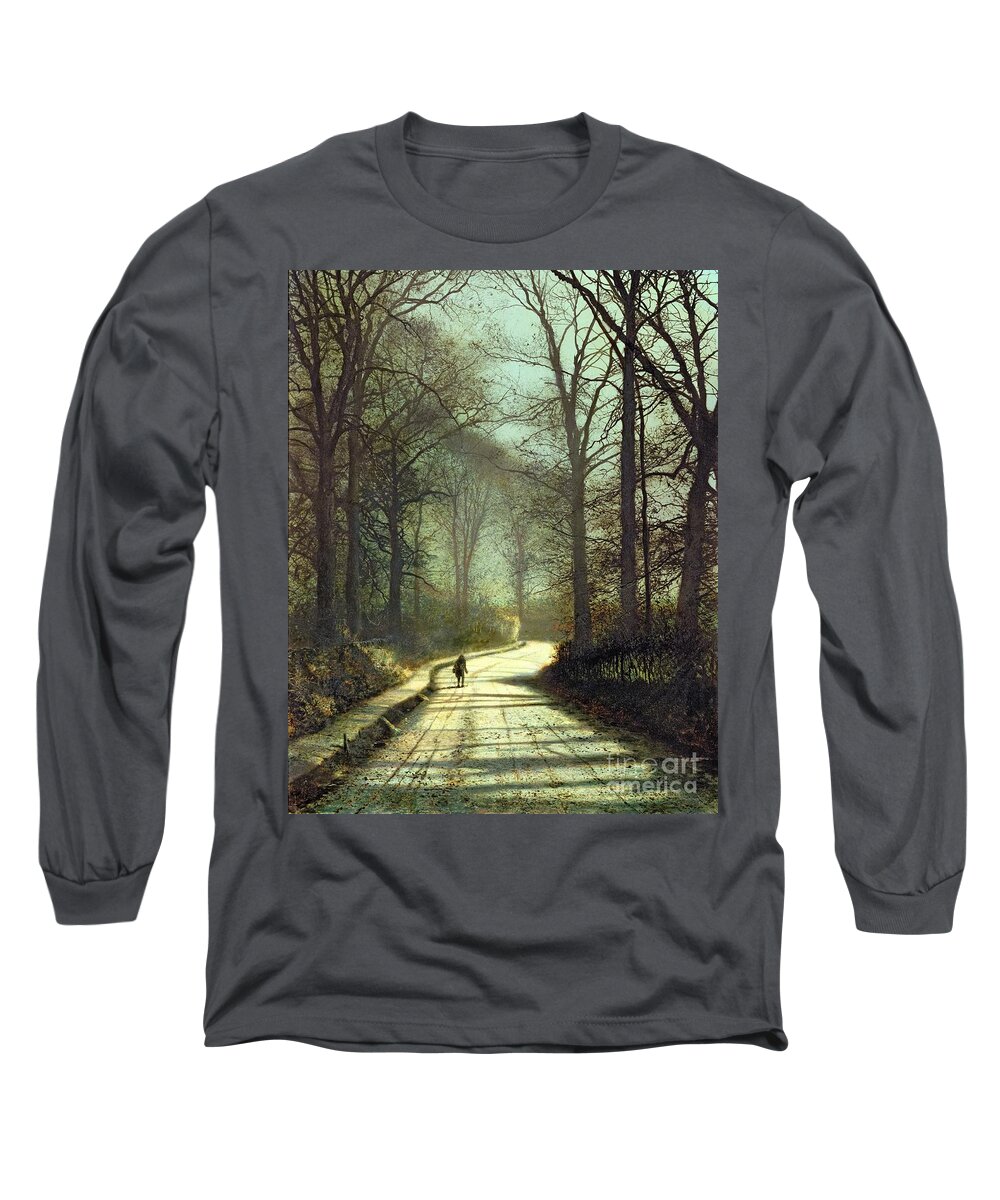 John Atkinson Grimshaw Long Sleeve T-Shirt featuring the painting Moonlight Walk by John Atkinson Grimshaw