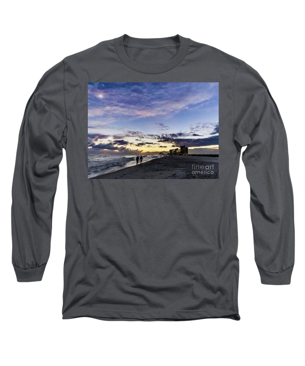 Al Long Sleeve T-Shirt featuring the photograph Moonlit Beach Sunset Seascape 0272d by Ricardos Creations