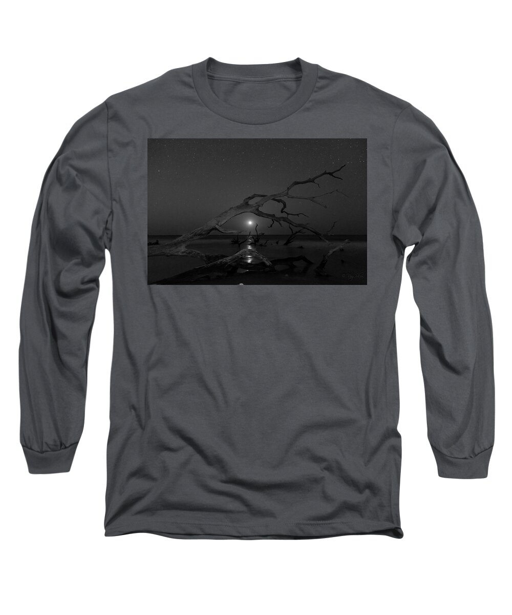 Wassaw Island Long Sleeve T-Shirt featuring the photograph Moonrise in Monochrome by Ray Silva