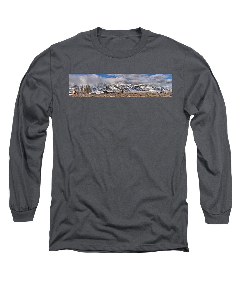 Mormon Row Long Sleeve T-Shirt featuring the photograph Mormon Row Extended Panorama by Adam Jewell