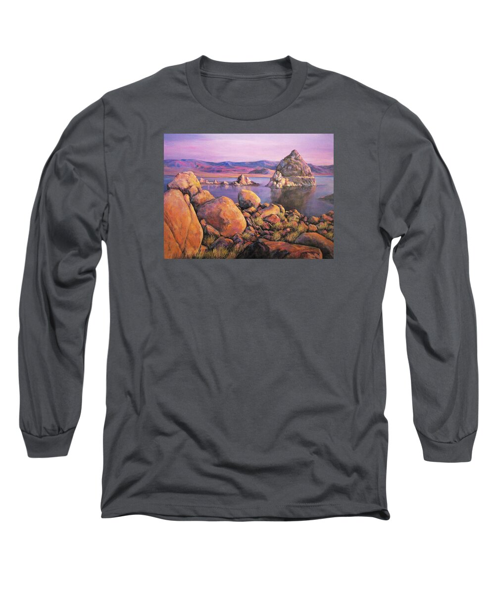 Nature Long Sleeve T-Shirt featuring the painting Morning Colors at Lake Pyramid by Donna Tucker