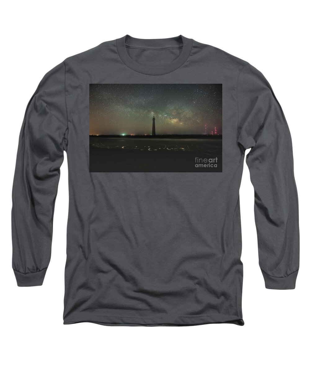 Morris Island Long Sleeve T-Shirt featuring the photograph Morris Island Light House Milky Way by Robert Loe