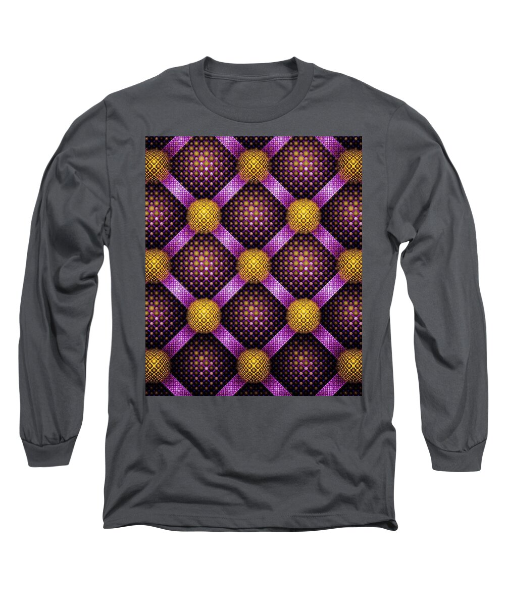 Pattern Long Sleeve T-Shirt featuring the mixed media Mosaic - Purple and Yellow by Anastasiya Malakhova