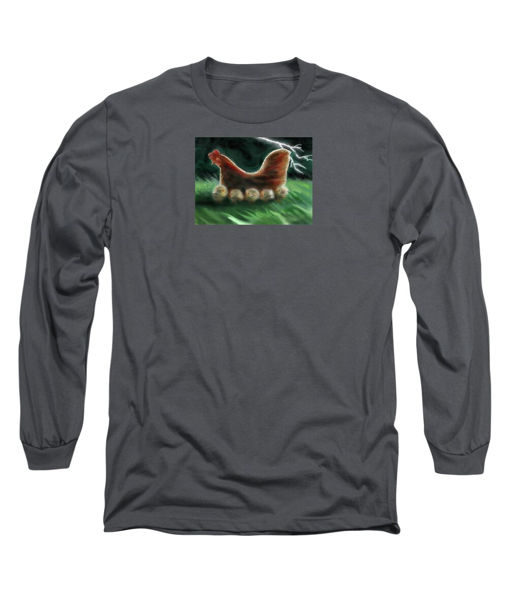 Hen Long Sleeve T-Shirt featuring the painting Mother Hen by Jean Pacheco Ravinski
