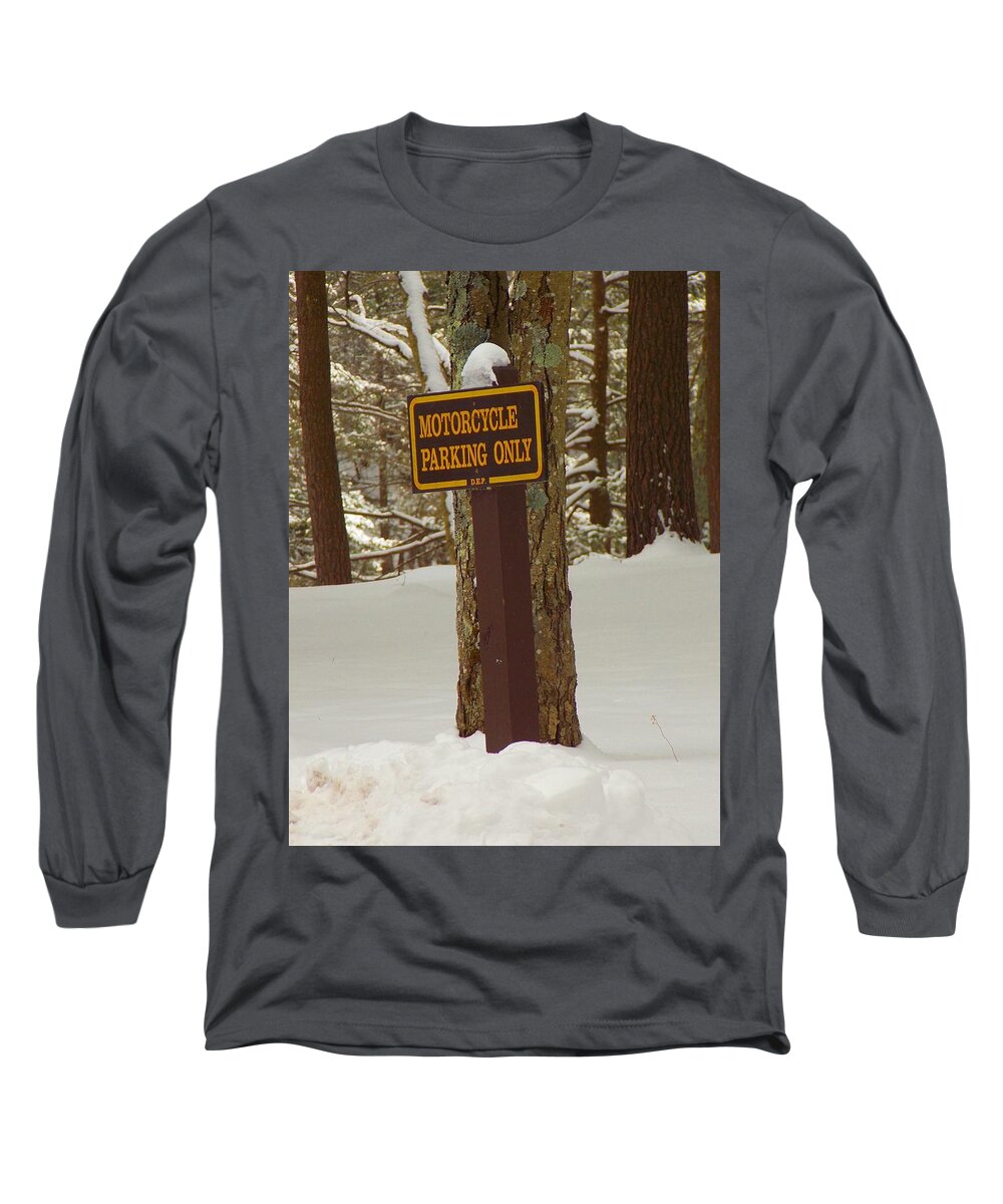 Sign Long Sleeve T-Shirt featuring the photograph Motorcycle Parking Only by Nina Kindred
