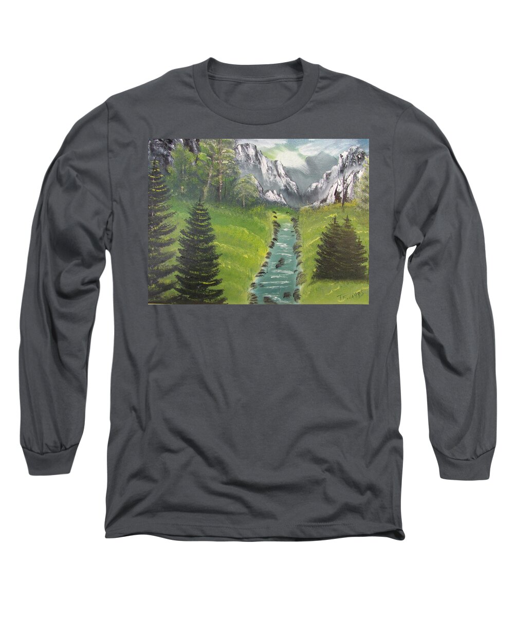 Creek Long Sleeve T-Shirt featuring the painting Mountain Meadow by Thomas Janos