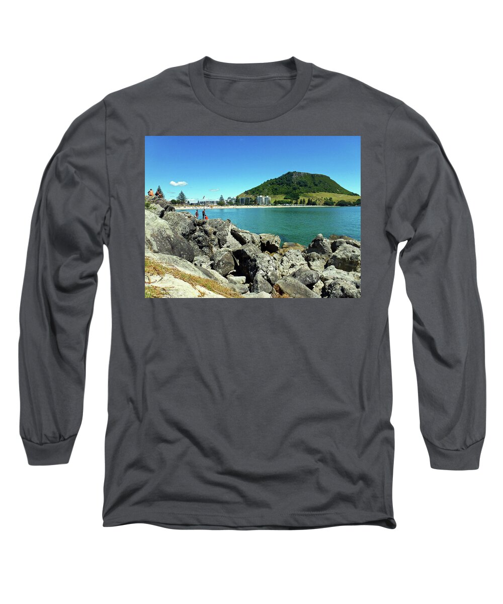Mt Maunganui Long Sleeve T-Shirt featuring the photograph Mt Maunganui Beach 11 - Tauranga New Zealand by Selena Boron