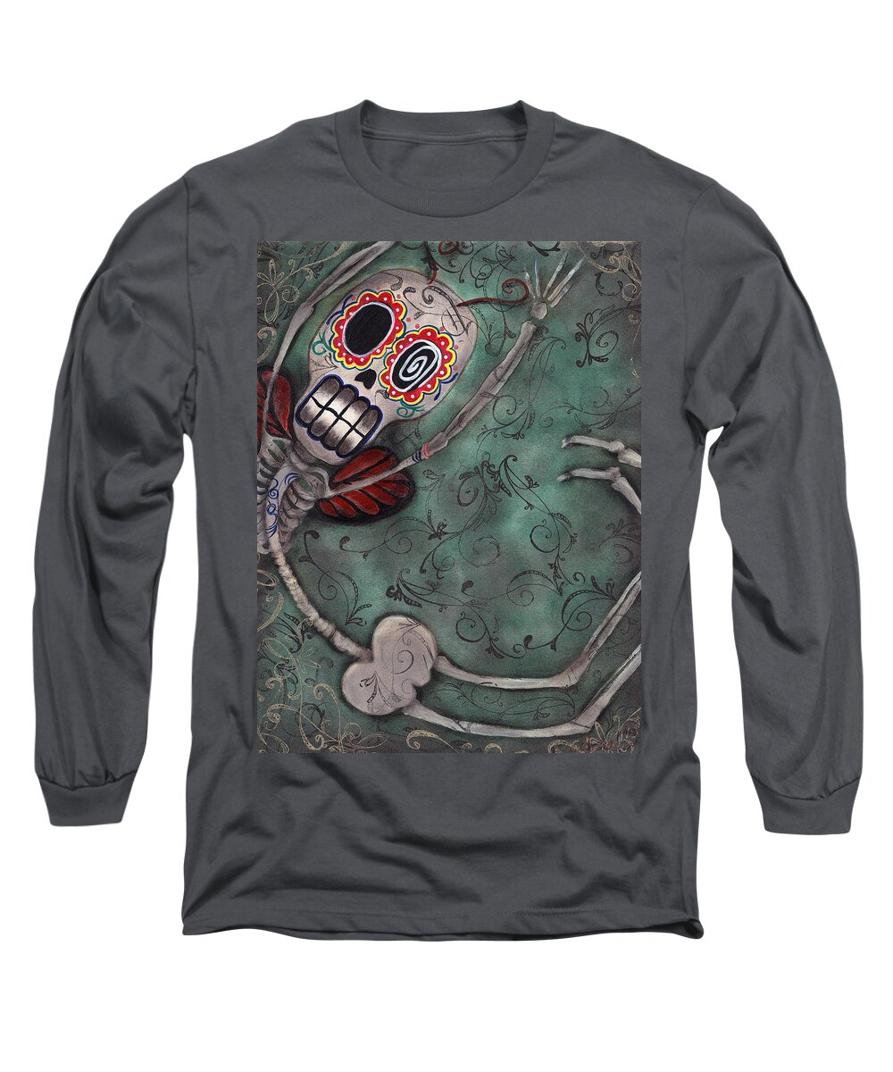 Day Of The Dead Long Sleeve T-Shirt featuring the painting Muerte Fairy by Abril Andrade