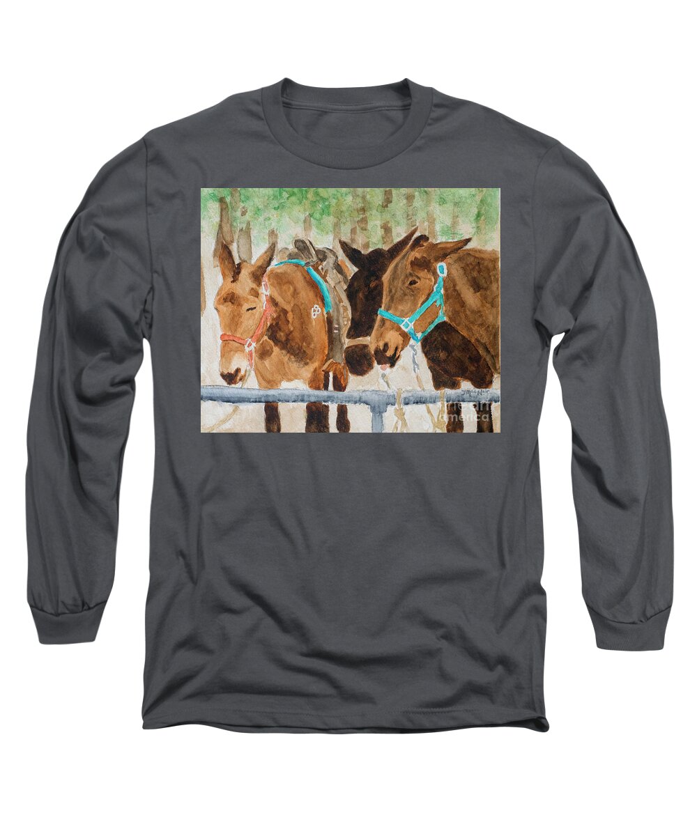 Mules Long Sleeve T-Shirt featuring the painting Mules of Yosemite by Jackie MacNair