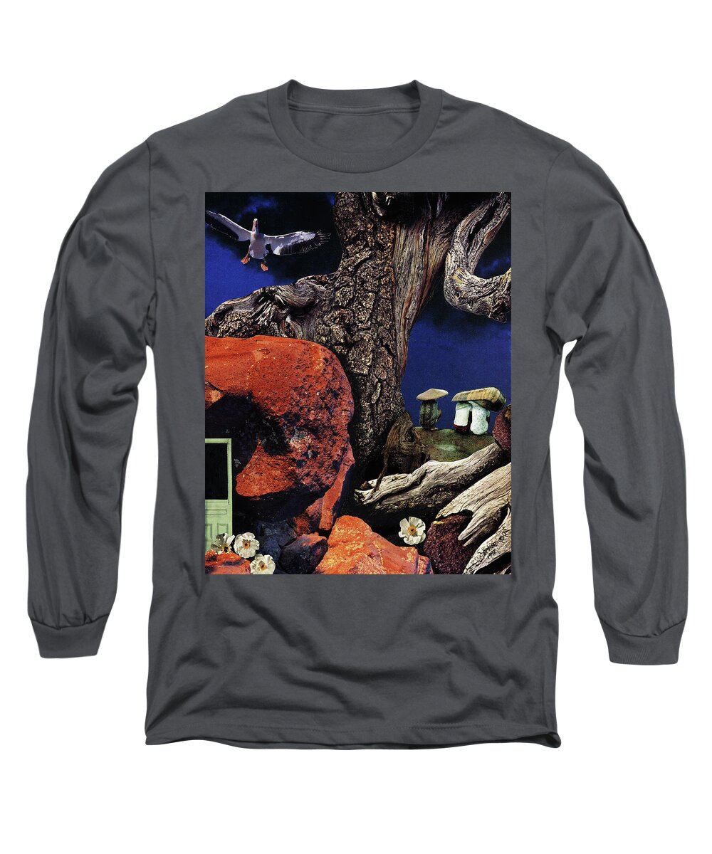 Fantasy Long Sleeve T-Shirt featuring the painting Mushroom People - collage by Linda Apple