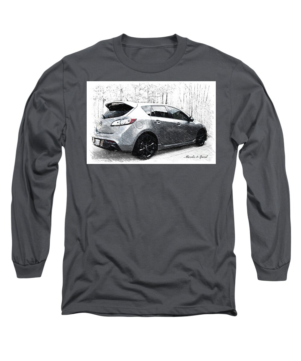 Mazda Long Sleeve T-Shirt featuring the mixed media My Son's Mazda by Sherry Hallemeier