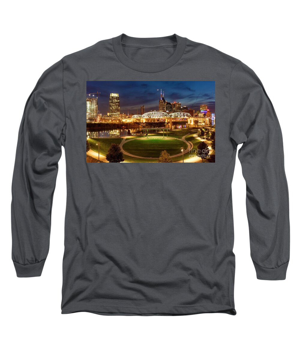 Nashville Long Sleeve T-Shirt featuring the photograph Nashville Twilight Skyline by Brian Jannsen