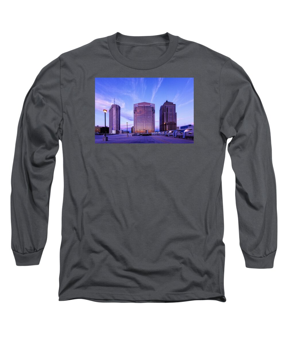 Columbus Long Sleeve T-Shirt featuring the photograph Nationwide Plaza Evening by Alan Raasch