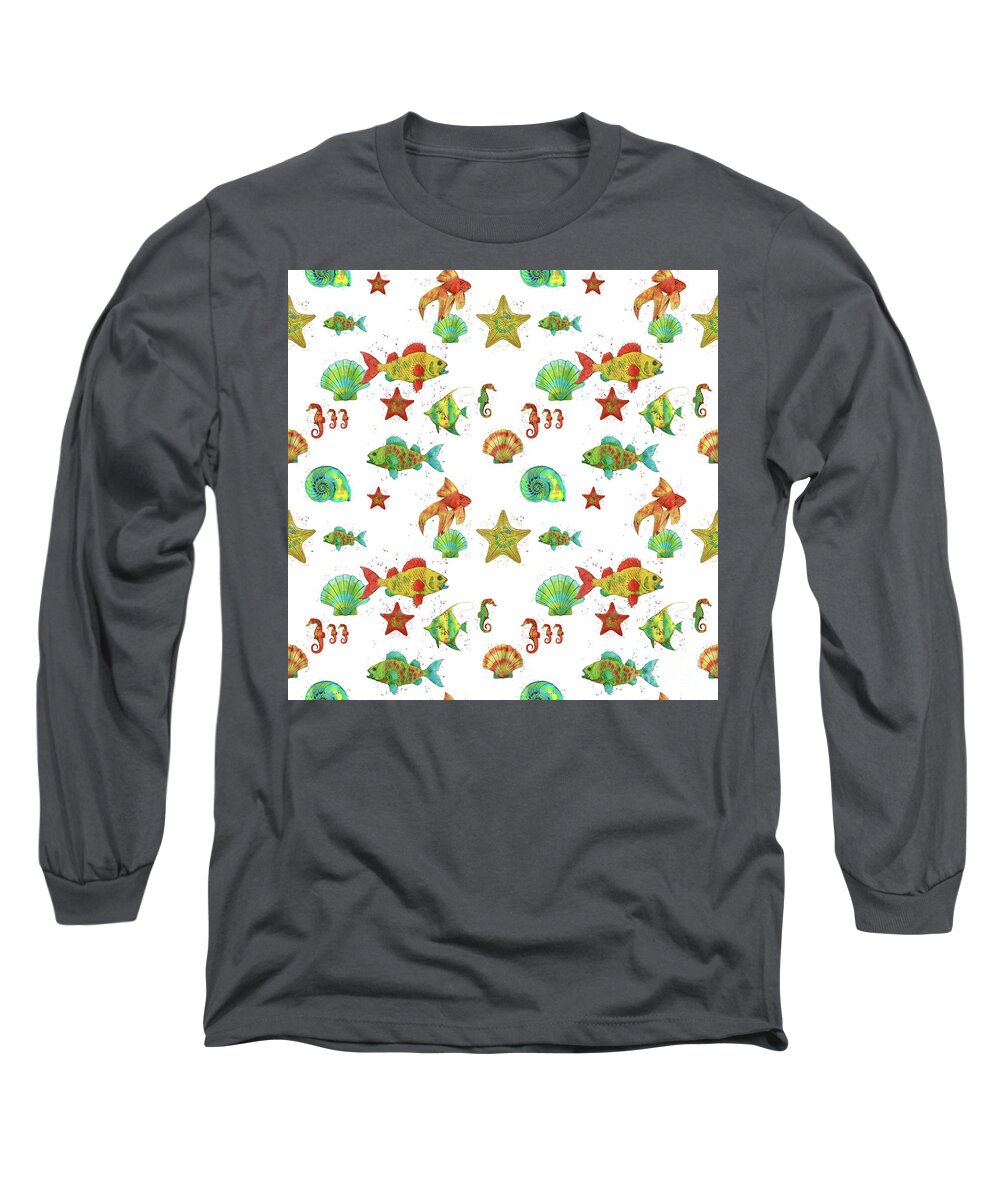Nautical Long Sleeve T-Shirt featuring the painting Nautical Treasures-S by Jean Plout