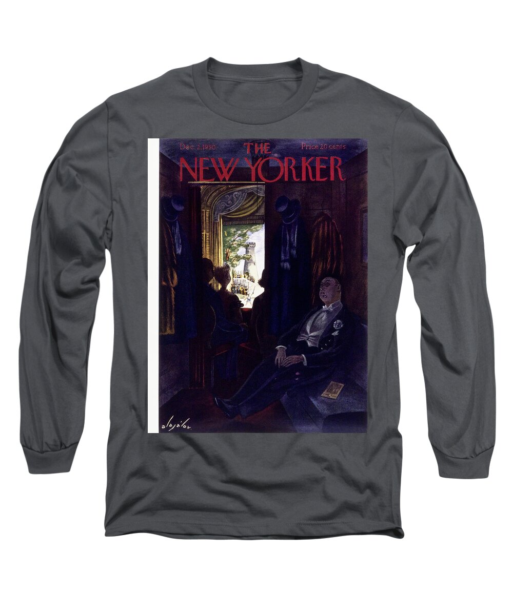 Theater Long Sleeve T-Shirt featuring the painting New Yorker December 2 1950 by Constantin Alajalov