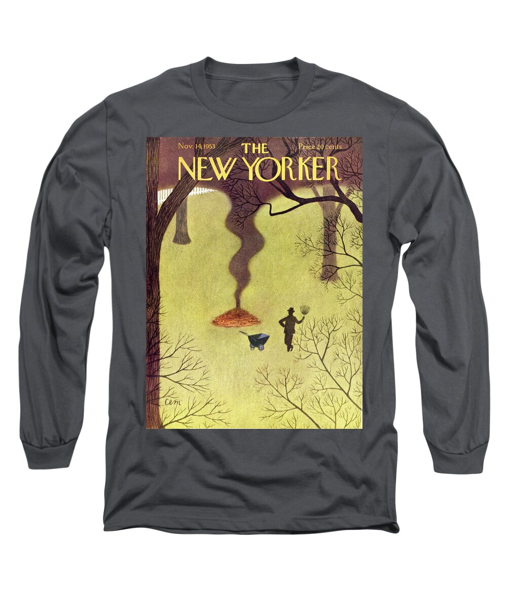 Man Long Sleeve T-Shirt featuring the painting New Yorker November 14 1953 by Charles E Martin
