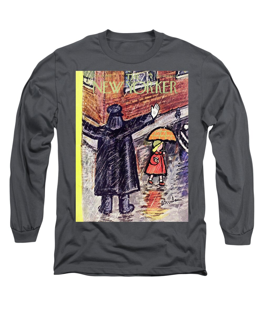 Crossing Guard Long Sleeve T-Shirt featuring the painting New Yorker October 10 1953 by Abe Birnbaum