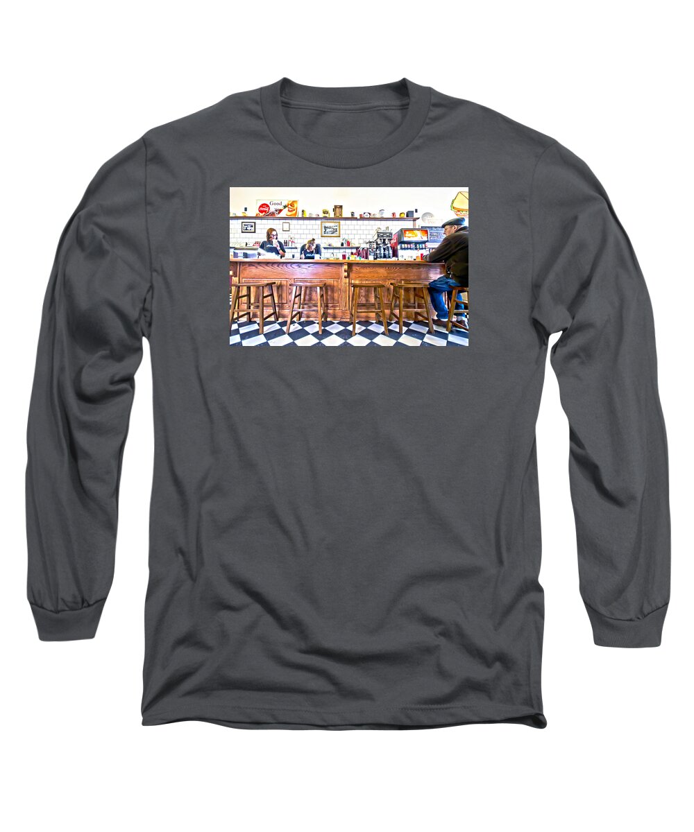 People Long Sleeve T-Shirt featuring the photograph Nick's Diner by David Ralph Johnson