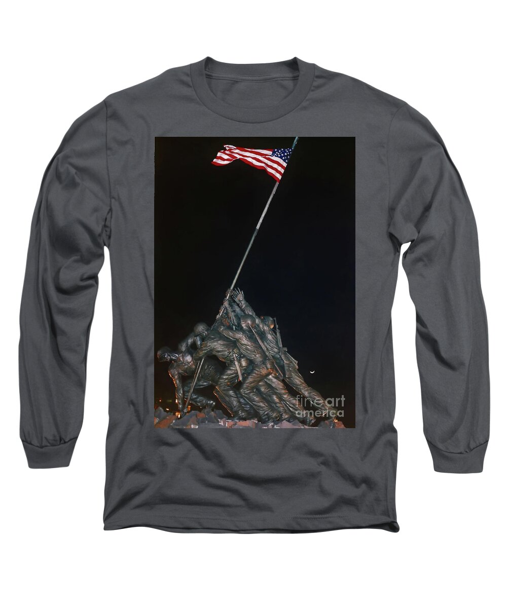 Iwo Jima Long Sleeve T-Shirt featuring the photograph Night - Iwo Jima - Memorial by D Hackett