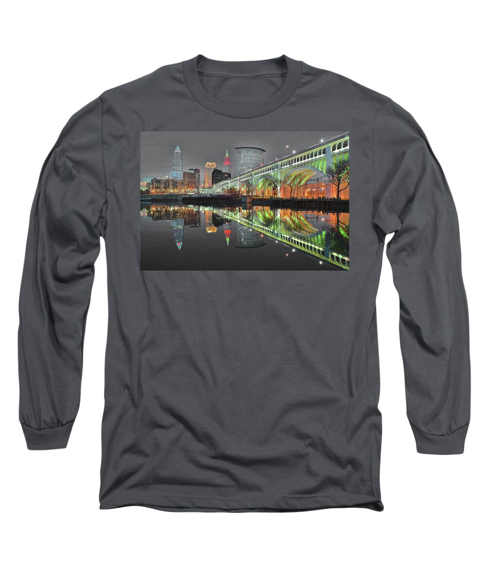 Cleveland Long Sleeve T-Shirt featuring the photograph Night Time Glow by Frozen in Time Fine Art Photography
