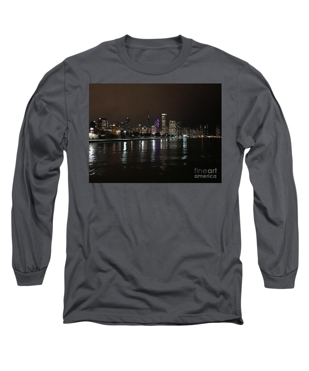 Chicago Long Sleeve T-Shirt featuring the photograph Night view #1 by Dennis Richardson
