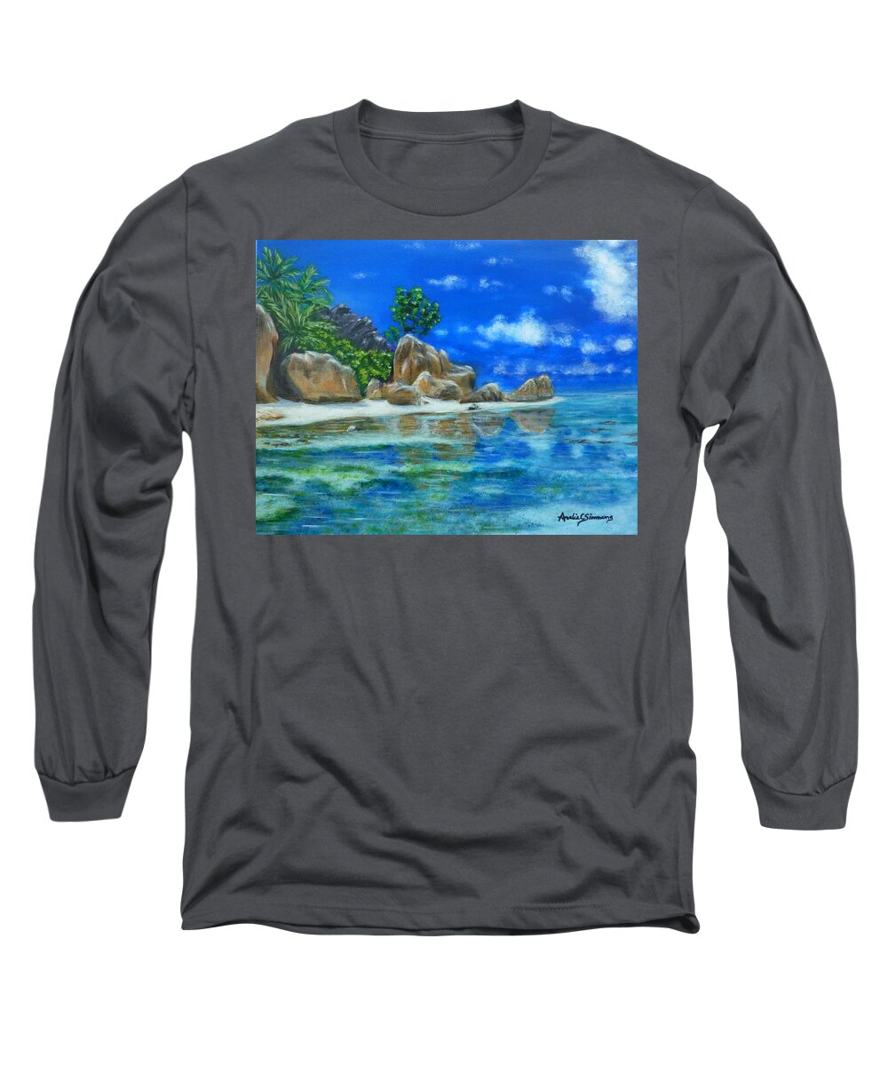 Nina's Beach Long Sleeve T-Shirt featuring the painting Nina's Beach by Amelie Simmons