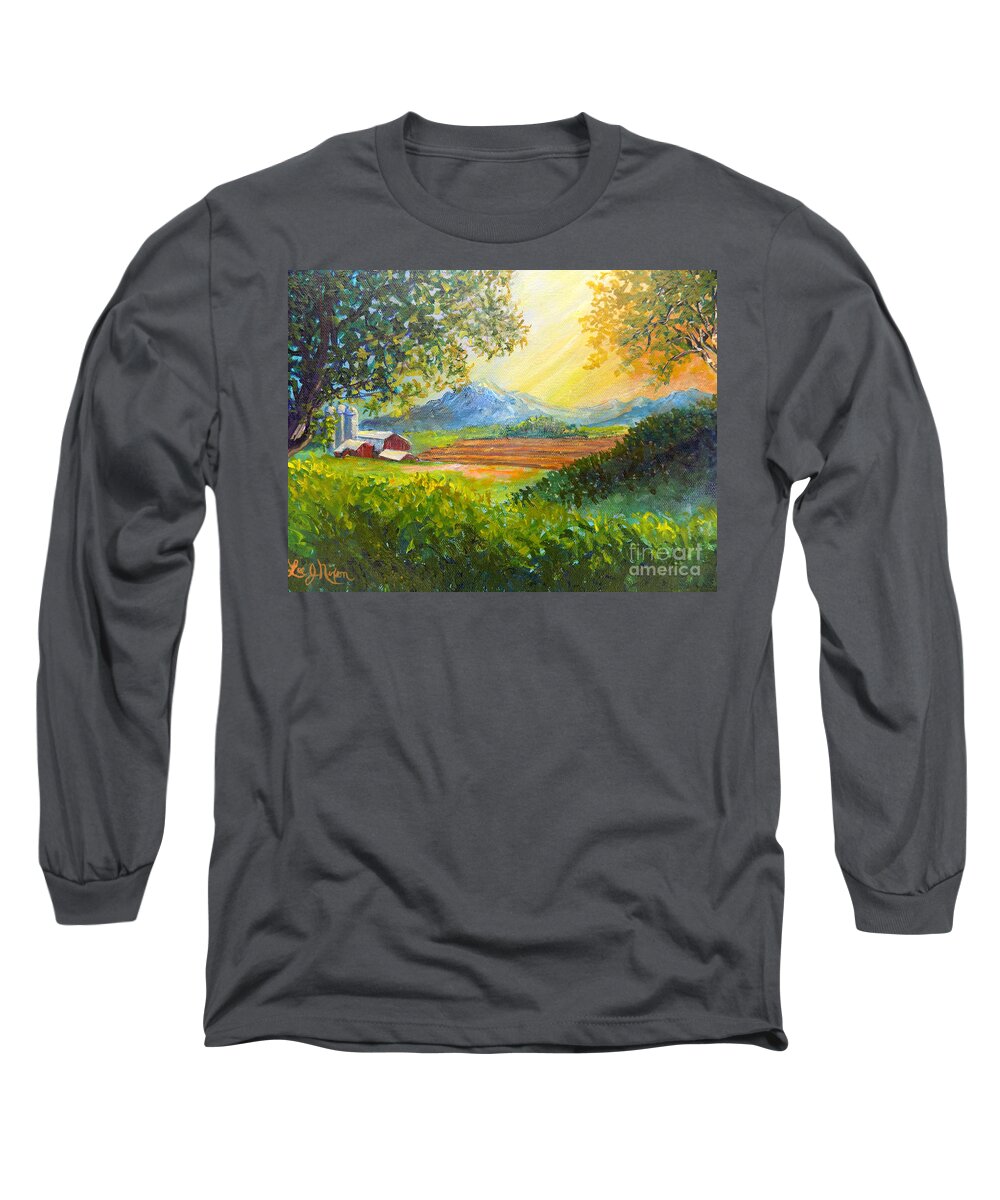 Acrylics Long Sleeve T-Shirt featuring the painting Nixon's Majestic Farm View by Lee Nixon
